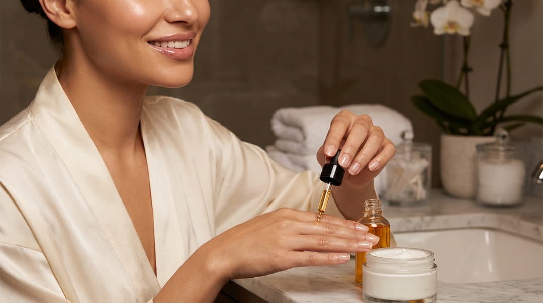Beautiful woman applying cuticle oil and hand cream after removing gel nails.