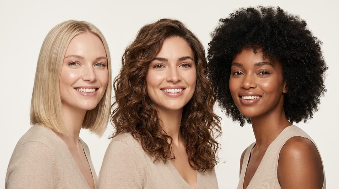 Women with straight, wavy, and coily hair showing different hair textures.