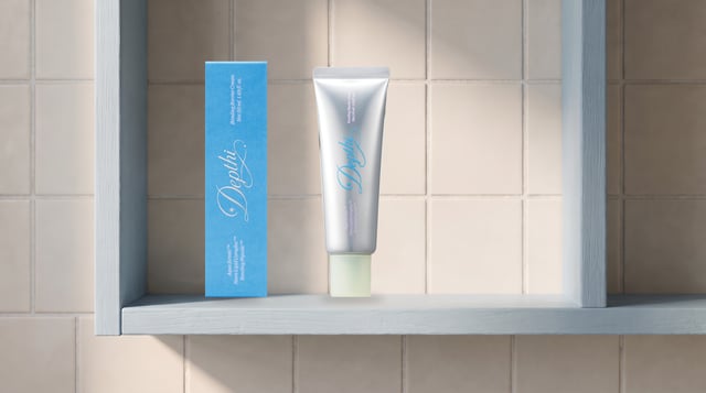 Depthi Bonding Barrier Cream, 50 mL, with its blue carton. Editorial illustration.